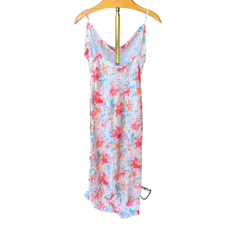 Paper Heart Pink Satin Slip Dress with Spaghetti Straps with Front Slit - Picture 5 of 9